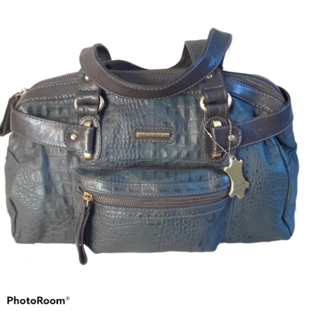 Oriano grey croc embrosed genuine leather satchel
